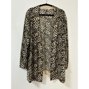 Charter Club Cashmere Open Long Cardigan Women Large Tan Leopard Print Mob Wife
